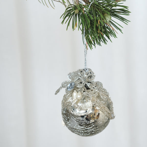 Hand Beaded Bauble — Silver - Empire Home