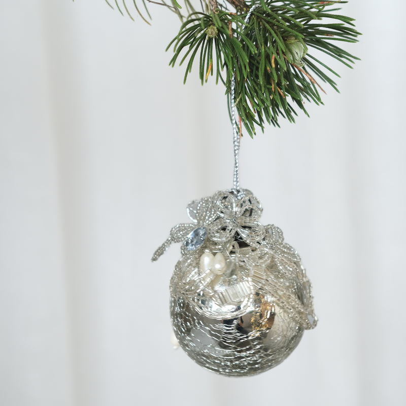 Hand Beaded Bauble — Silver - Empire Home