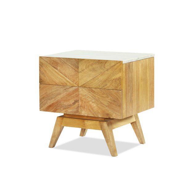 Sari Bedside with Studio Carving β Natural Sealed/White Marble - Empire Home