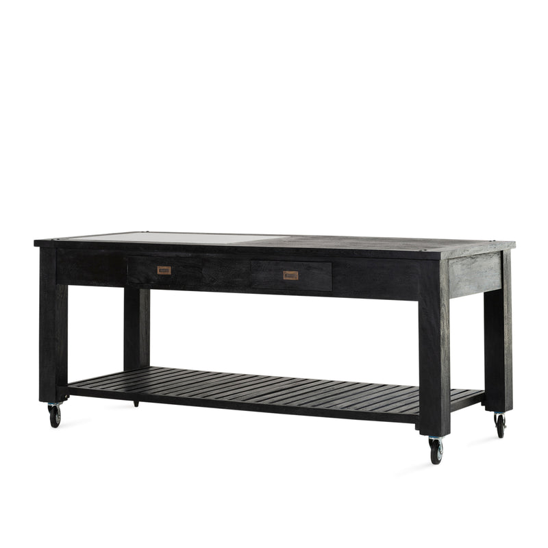 Kitchen Island — Black/White Marble Insert - Empire Home