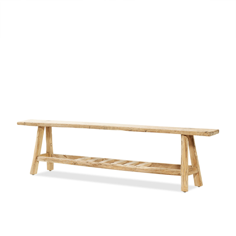 Organic Teak Bench with Slatted Shelf — Raw - Empire Home