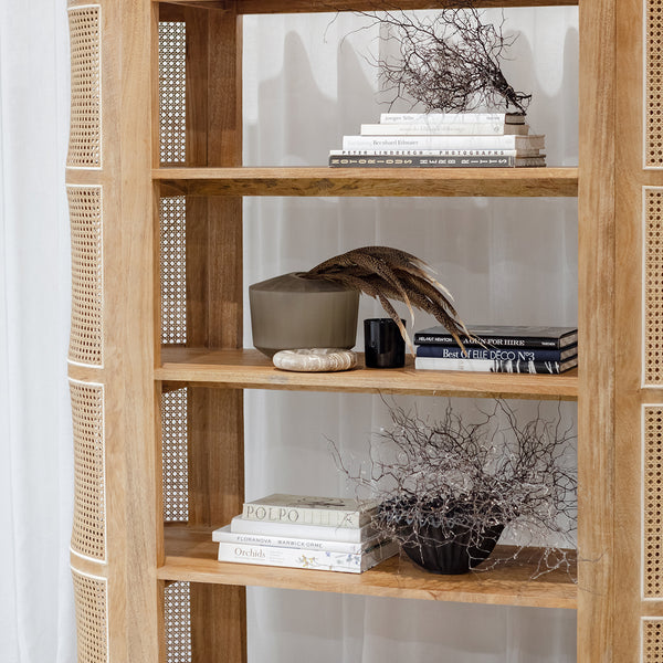 Sergio Bookcase — Rustic Matte/Natural Rattan - Empire Home