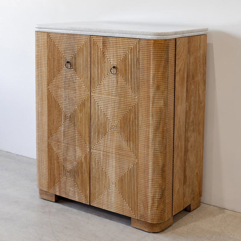 Martini Bar Cabinet — Rustic Matte/White Marble - Empire Home