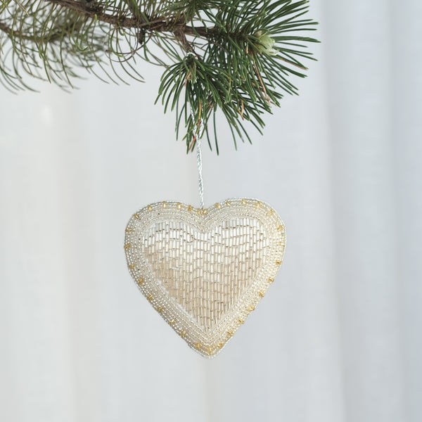 Hand Beaded Heart — Silver/Gold - Empire Home
