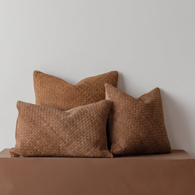 Austin Woven Suede Cushion — Saddle - Empire Home