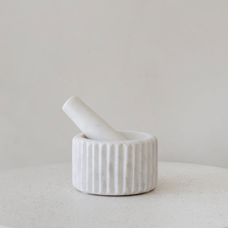 Ribbed Marble Mortar Pestle - Empire Home