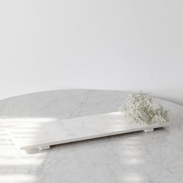 Marble Long Footed Tray — White - Empire Home