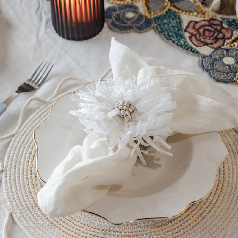 Fiore Raffia Napkin Ring — White - Empire Home