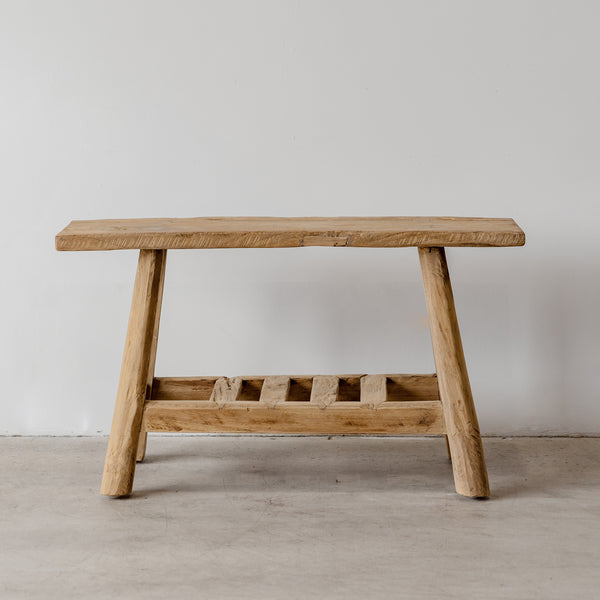 Organic Teak Bench with Slatted Shelf — Raw - Empire Home