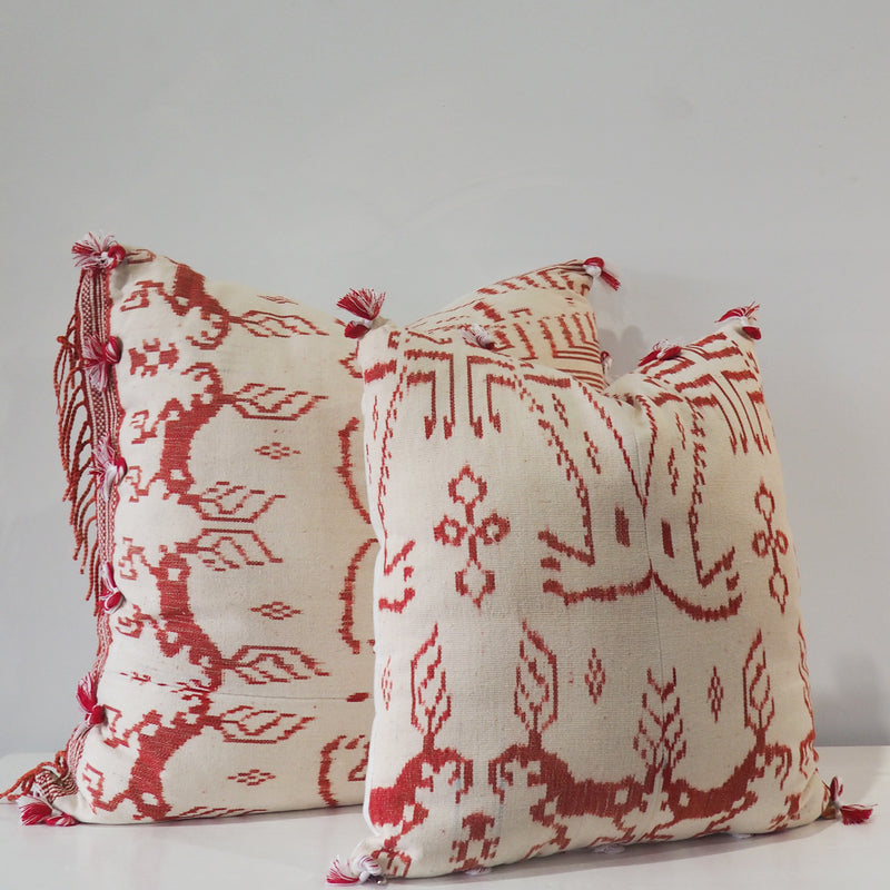 Limited Edition Ikat Cushion — Ruby Ecru - Empire Home