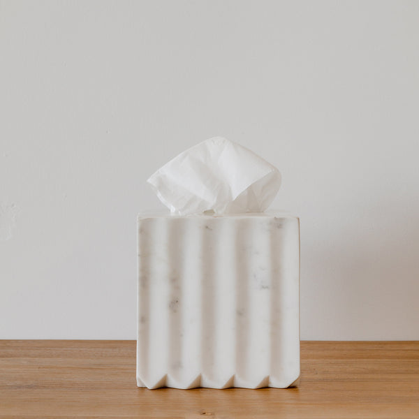 Silas Marble Tissue Box — White - Empire Home