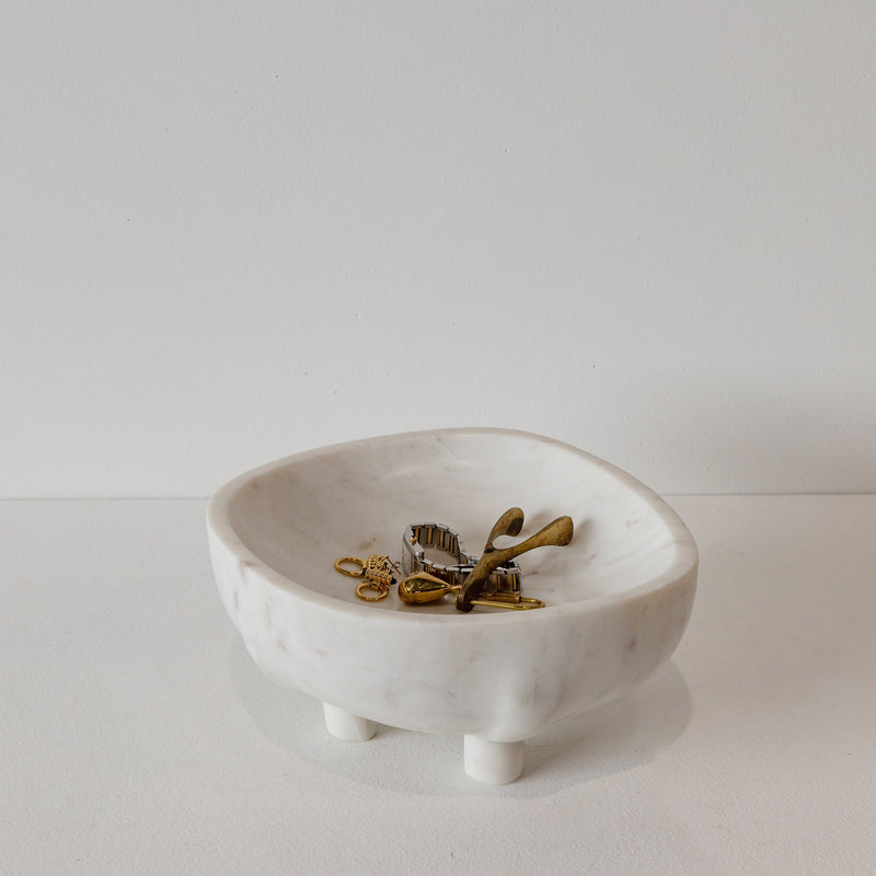 Suki Marble Footed Bowl — White - Empire Home