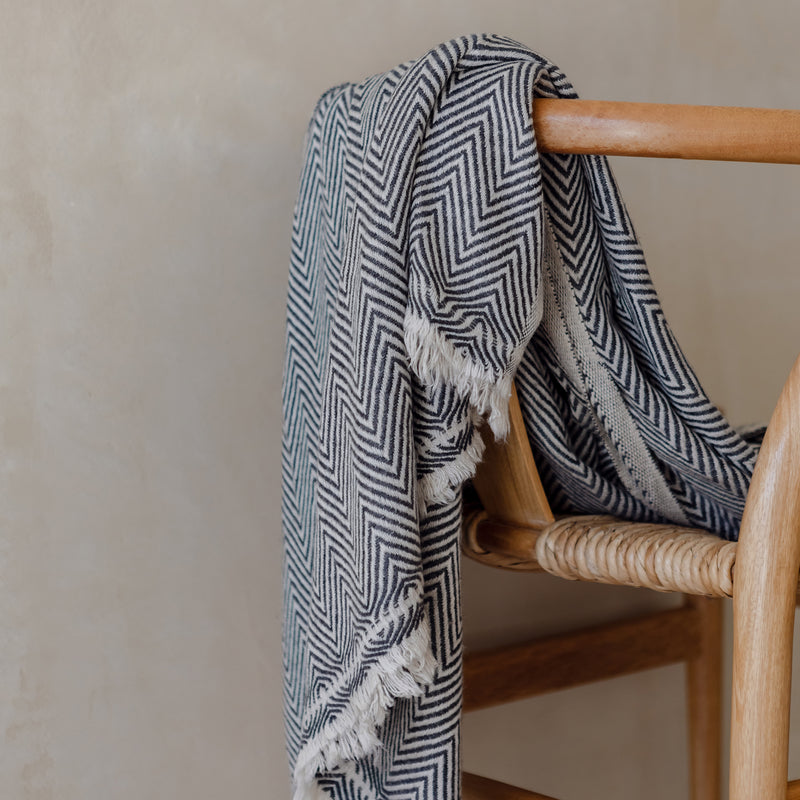 Zig Zag Woollen Throw — Charcoal - Empire Home