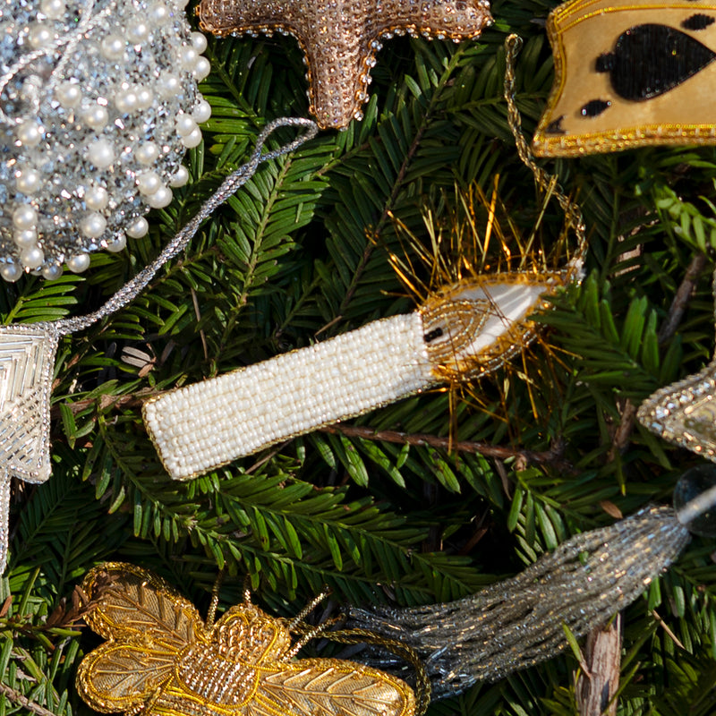 Hand Beaded Candle — Gold - Empire Home