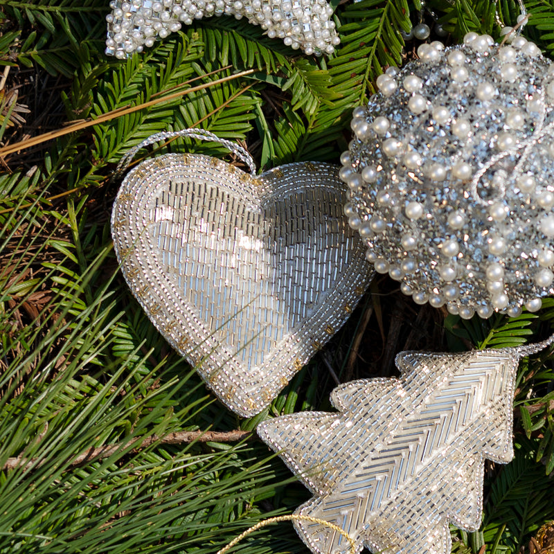 Hand Beaded Heart — Silver/Gold - Empire Home