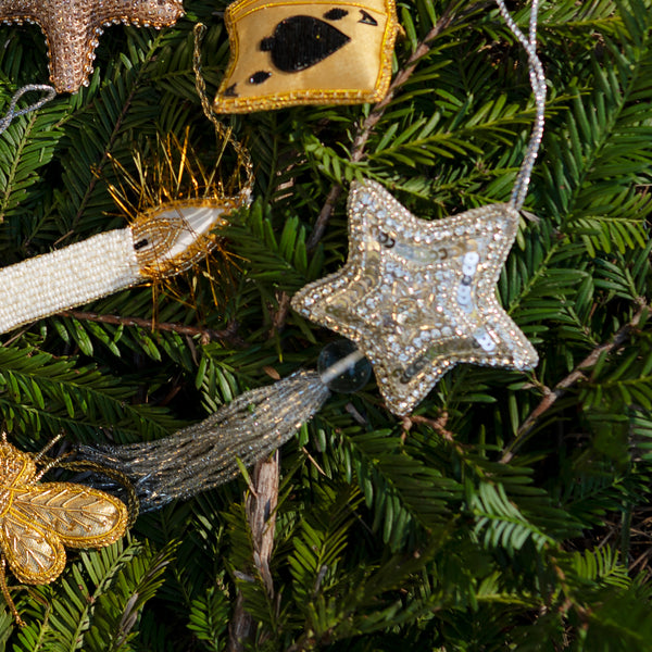 Hand Beaded Star With Tassle — Silver - Empire Home