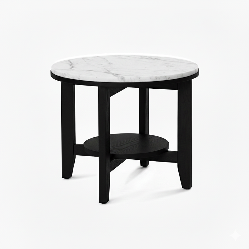 Norveau Side Table — Black/White Marble - Empire Home
