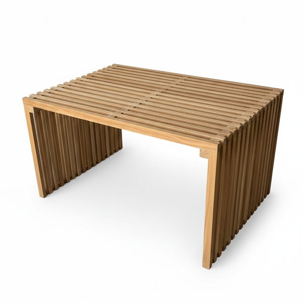Teak Large Slatted Side Table — Raw - Empire Home