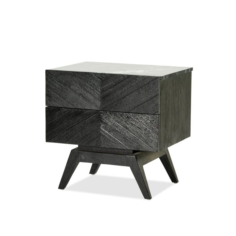 Sari Bedside with Studio Carving — Black/Black Marble - Empire Home