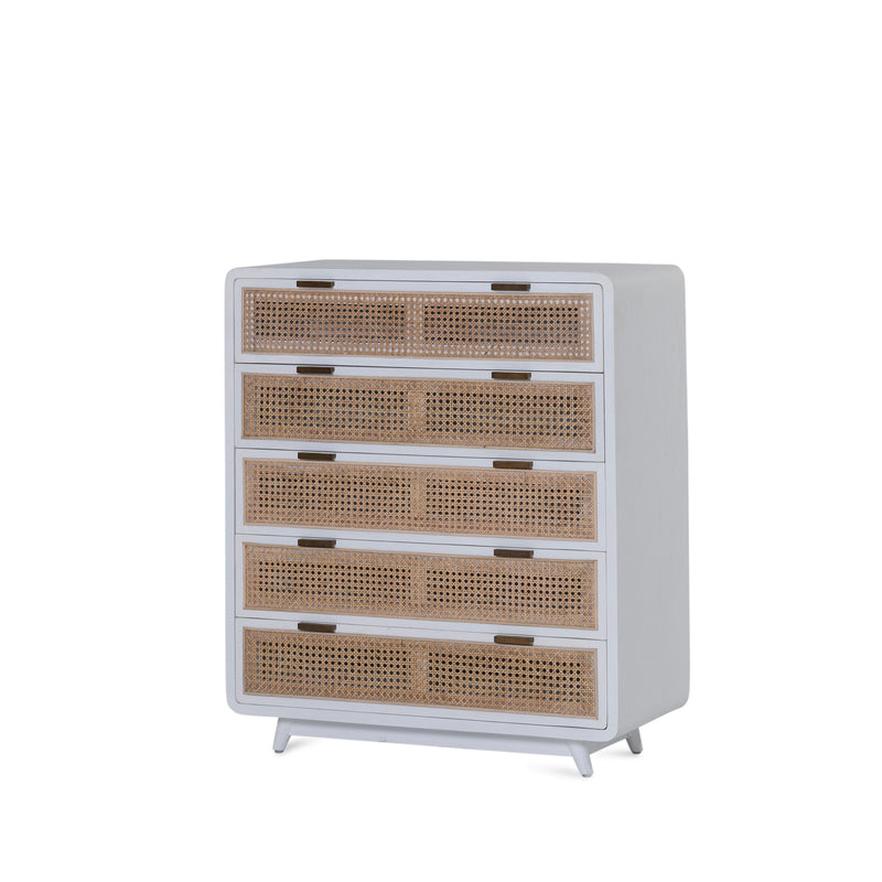 Romeo Chest 5x1 — White/Natural Rattan - Empire Home