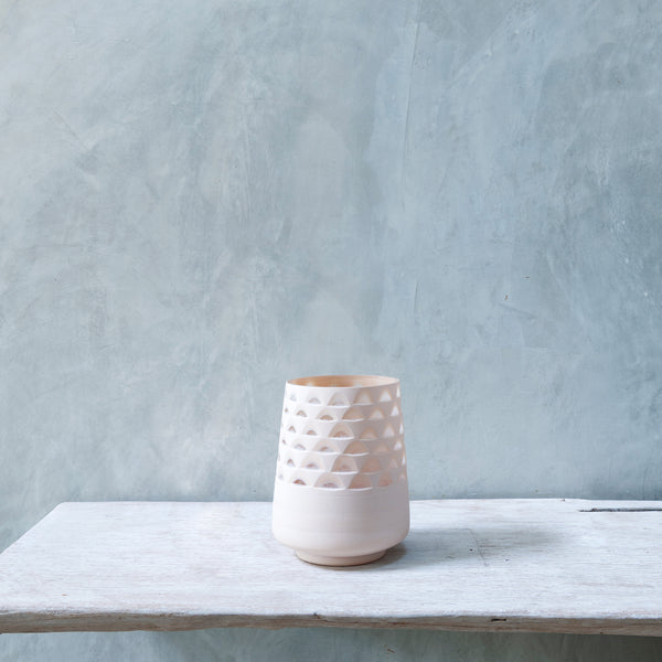 Hand Cut Glass Vase Large Opaque Blush - Empire Home