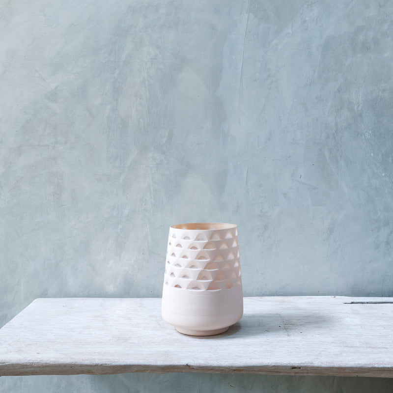 Hand Cut Glass Vase Large Opaque Blush - Empire Home