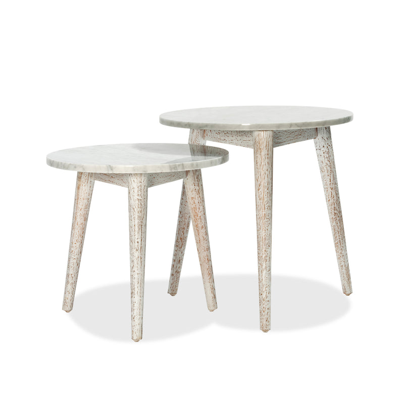 Destiny Large Side Table — Rustic White Wash/Marble - Empire Home