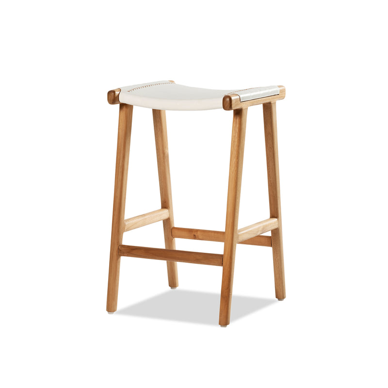 Jok Stool — Teak/White Leather - Empire Home