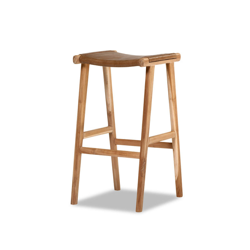 Jok Stool — Teak/Tan Leather - Empire Home